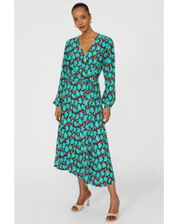 PRINCIPLES - Bold Floral Printed Wrap Fit & Flare Midi Dress - Lyst