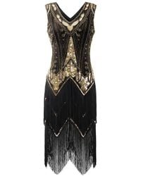 MODISHION - 1920S Art Deco V-Neck Flapper Dress With Double-Tier Fringe - Lyst