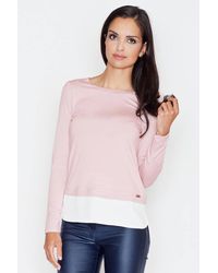 Love Lace - Elegant Long Sleeve Blouse With Contrast Hem - Lyst