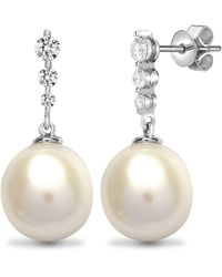 Jewelco London - 18ct White Gold 0.37ct Diamond Pearl Pearl Trilogy Drop Earrings - 18e314 - Lyst