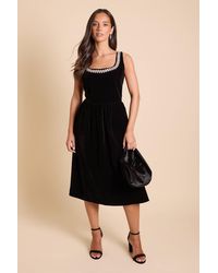 Dorothy Perkins - Petite Velvet Embellished Neckline Structured Midi Dress - Lyst