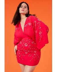 Coast - Plus Size All Over Beaded V Neck Kimono Mini Dress - Lyst