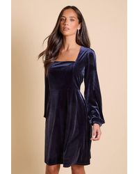 Dorothy Perkins - Square Neck Blouson Sleeve Velvet Mini Dress - Lyst