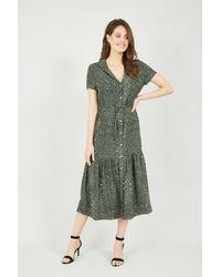Yumi' - Green Animal Print Midi Shirt Dress - Lyst