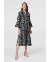 Izabel London - Floral 3/4 Sleeve Tie Midi Shirt Dress - Lyst