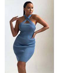 Femme Luxe - Knitted Cut Out Crossover Halter Neck Bodycon Mini Dress - Lyst