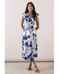 Wallis - Floral Print Bias Cut Satin V Neck Dress - Lyst