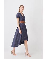 Karen Millen - Tailored Denim Look Full Skirted Midi Dress - Lyst