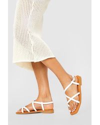 Boohoo - Wide Fit Square Toe Strappy Basic Flat Sandals - Lyst