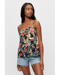 Dorothy Perkins - Navy Tropical Frill Front Cami - Lyst