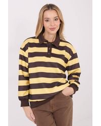 Love Lace - Viscose Elastane Striped Polo Collar Blouse - Lyst