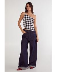 Nasty Gal - Gingham Tailored Asym Neck Top - Lyst