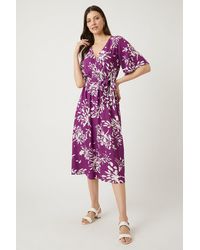 Wallis - Purple Stencil Floral Kimono Sleeve Wrap Midi Dress - Lyst