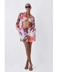 Karen Millen - Tropical Ikat Printed Woven Beach Shorts - Lyst