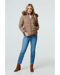 Izabel London - Faux Fur Hooded Zip-Up Puffer Jacket - Lyst