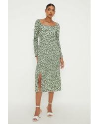 Dorothy Perkins - Green Abstract Square Neck Long Sleeve Midi Dress - Lyst
