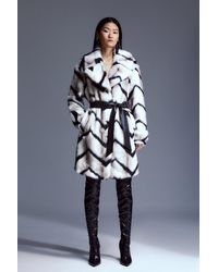 Karen Millen - Mono Faux Fur Belted Longline Coat - Lyst
