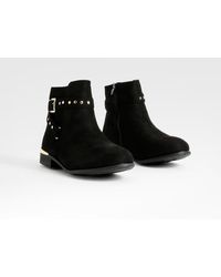 Boohoo - Wide Fit Black Buckle Detail Patent Micro Ankle Boot - Lyst