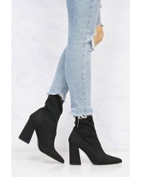 Miss Diva - Everly Pointed Toe Flare Heel Faux Suede Calf Boots - Lyst