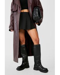 Boohoo - Harness Pull On Buckle Detail Square Toe Biker Boots - Lyst