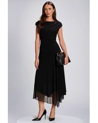 Jolie Moi - Asymmetrical Draped Mesh Maxi Dress - Lyst