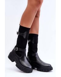 Love Lace - Platform Slip-On Faux Leather Calf Boots - Lyst