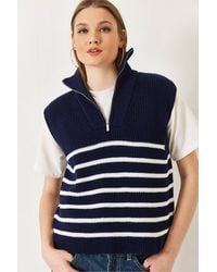 Bianco Lucci - Striped Knitwear Sweater Vest With Zipper Collar - Lyst
