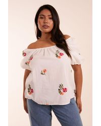 Blue Vanilla - Curve Milkmaid Flower Embroidered Top - Lyst