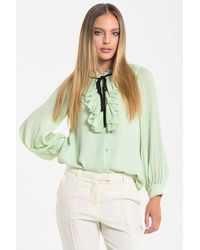 Liquorish - Tie Neck Pleated Sleeve Frill Blouse - Lyst