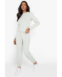 Boohoo - Recycled Waffle Crew Neck Sweat And Track Pants Set - Lyst