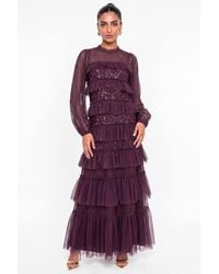 Maya Deluxe - Embellished Long Sleeve Ruffle Tiered Maxi Dress - Lyst