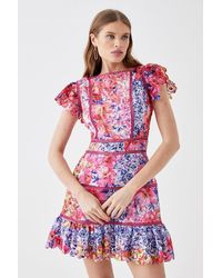 Coast - Printed Lace Mini Dress With Trims - Lyst