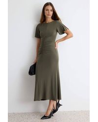 WOVCOR - Boat Neck Short Sleeve Ruched Midi Bodycon Dress - Lyst