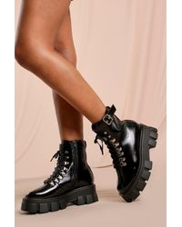 MissPap - Patent Buckle Detail Lace Up Ankle Boot - Lyst