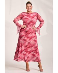 Jolie Moi - Long Sleeve Slash Neck Mesh Maxi Dress - Lyst