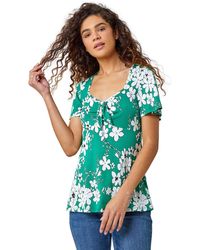 Roman - Textured Floral Print Ruched Top - Lyst