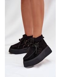 Love Lace - Soft Suede Fur Lined Slip On Lace Up Platform Snow Boots - Lyst