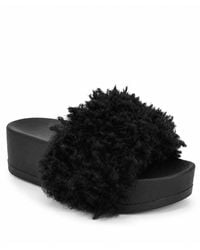 Spot on - Faux Fur Platform Slider Sandals - Lyst
