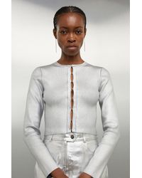 Karen Millen - Premium Viscose Blend Body Contouring Foiled Knit Cardigan - Lyst