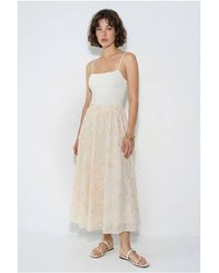 Bianco Lucci - Embroidered High-Waist Midi A-Line Skirt - Lyst