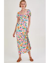 Monsoon - Floral Puff Sleeve Jersey Midi Dress - Lyst