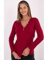 Love Lace - Cotton Elastane Ribbed V Neck Button Blouse - Lyst