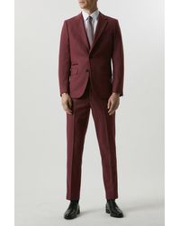 Burton - Slim Fit Burgundy Tweed Suit Jacket - Lyst