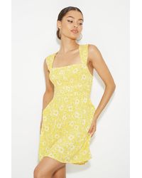Dorothy Perkins - Petite Yellow Floral Ruched Mini Dress - Lyst