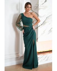 Love Lace - Long Asymmetrical Sequin One Shoulder Slit Gown - Lyst