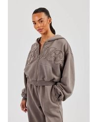 CERNUCCI - Washed Applique Logo Boxy Zip Through Hoodie - Lyst