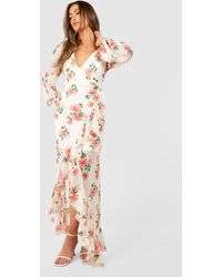 Boohoo - Floral Chiffon Frill Detail Maxi Dress - Lyst