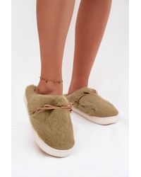 Love Lace - Fur Bow Front Slip On Slippers Cozy Warm Soft Insole For Home - Lyst