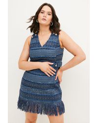 Karen Millen - Plus Size Signature Italian Fringed Tweed Mini Dress - Lyst