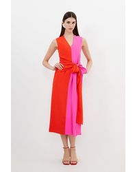 Karen Millen - Tall Soft Tailored Colourblock Belted Column Midaxi Dress - Lyst
